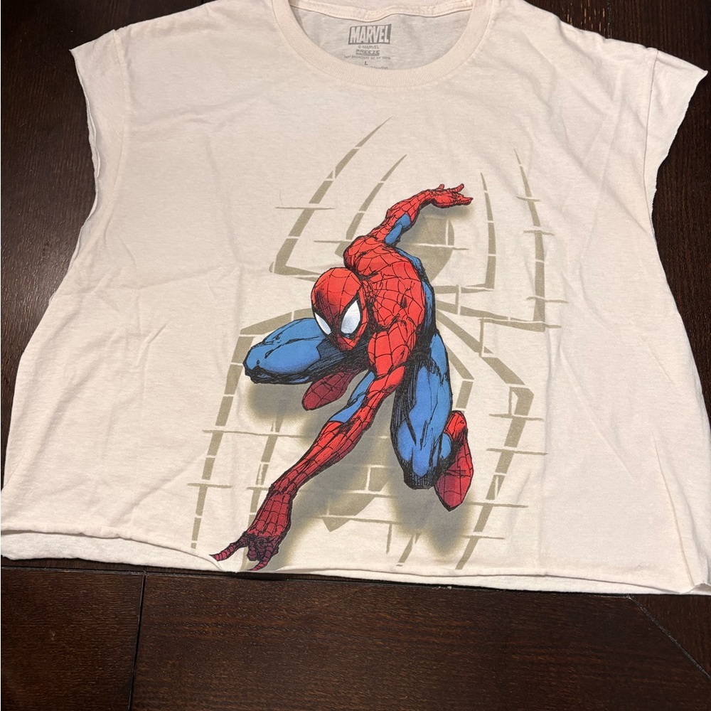 Adult Large Marvel Spider-Man cut muscle Tee, cream. NWOT